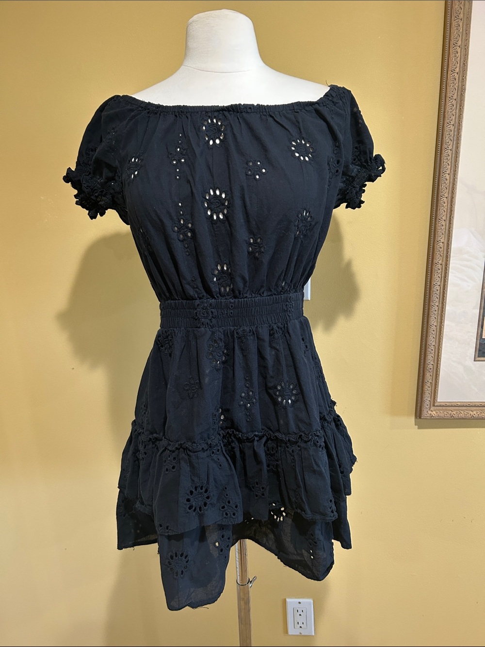 Aqua Navy Eyelet Off-Shoulder Swim Coverup